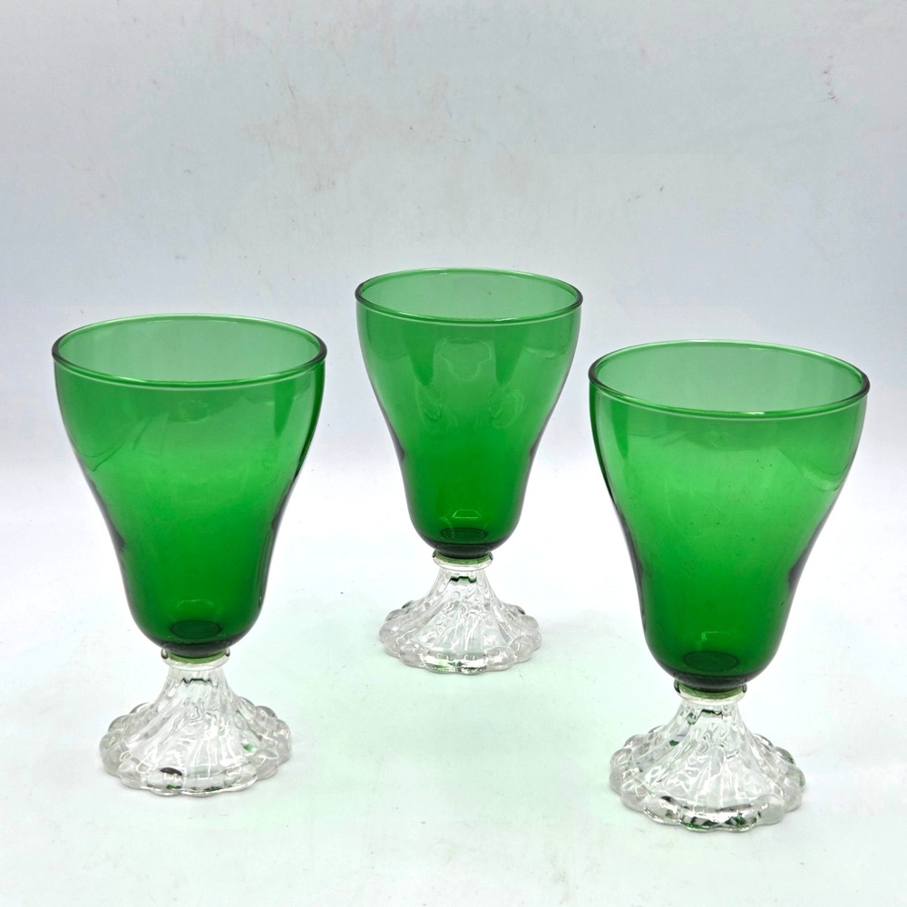 3 Vintage Anchor Hocking Burple Inspiration Iced Tea Glass Emerald Green Footed